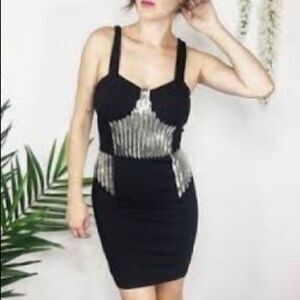 Revolve Hunt no more Dress Womens size XS beaded Mini bodycon Y2K 90s Sequin New